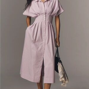 Anthropologie Tobie Button-Front Pleated Shirt Dress by Exquise